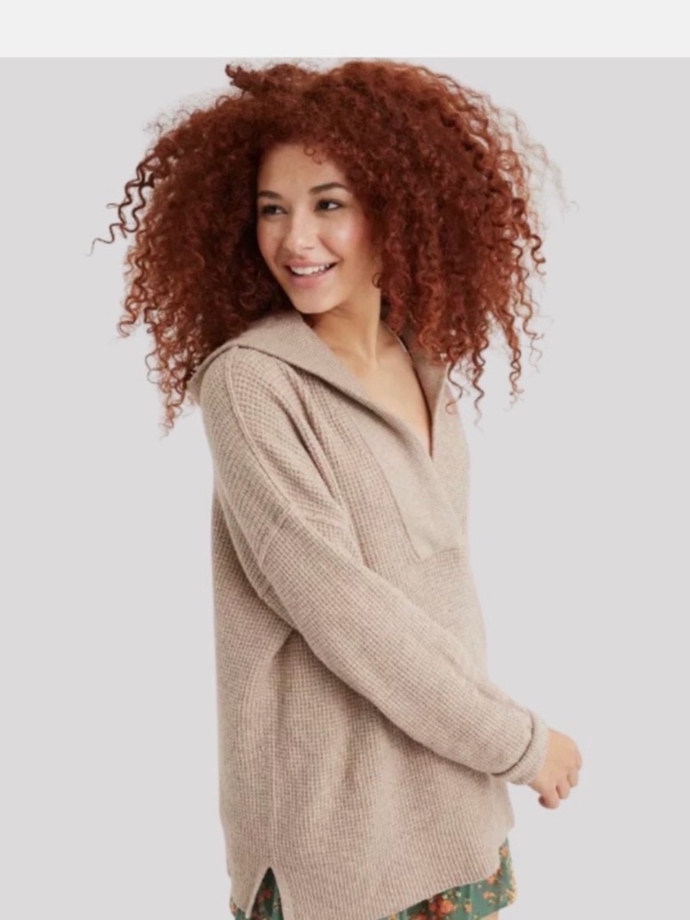 Aerie Womens Sweater Cream CozyUp Waffle Hoodie V Neck
Pullover Stretch Size XS